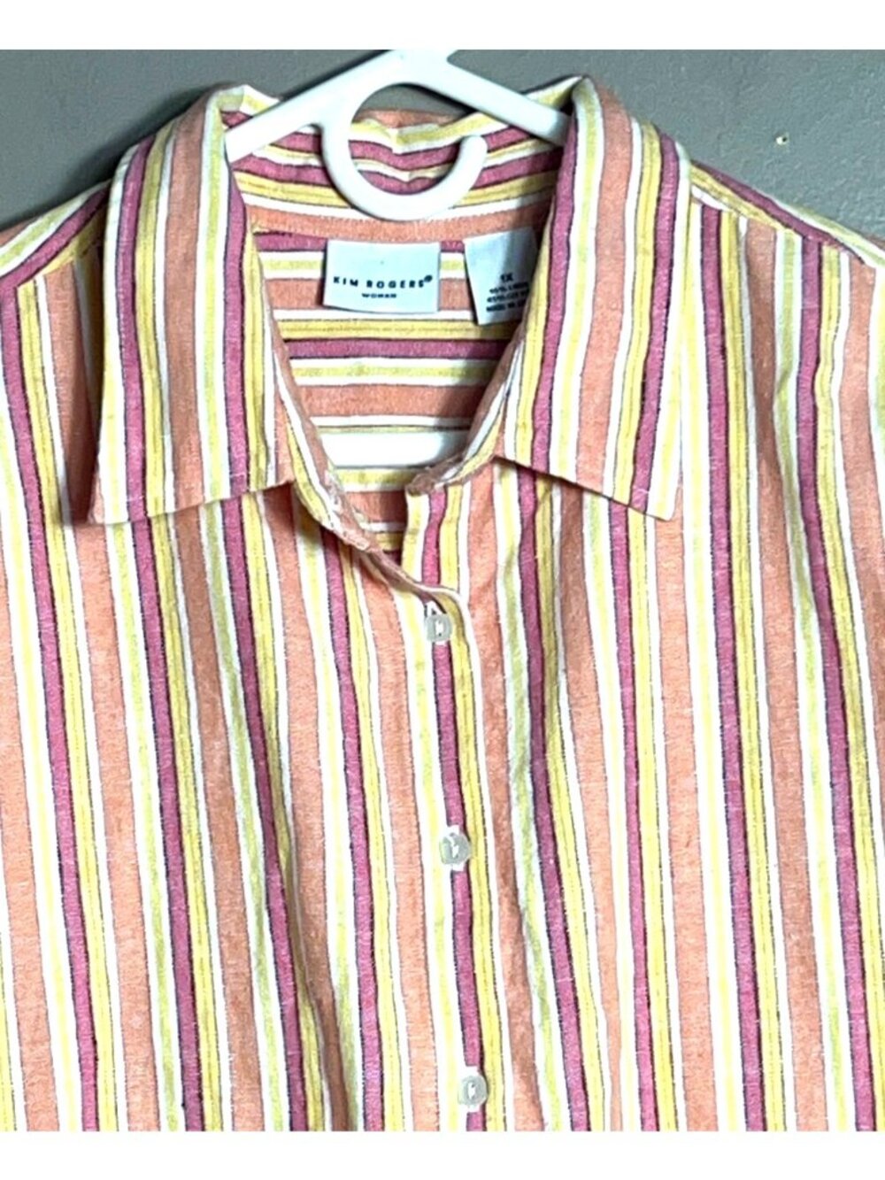 Kim Rogers Heavy Linen Shirt Button Stripe Tunic Capsule Coastal Summer Women 1X - Picture 9 of 11